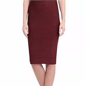 BCBGMaxAzria Leger High Waisted Bandage Knee Length Pencil Skirt Bordeaux Red S